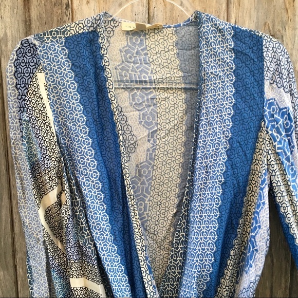 Lovestitch Geometrical Blue Wrap Long Sleeve Geometric Print Top Small - Picture 2 of 7